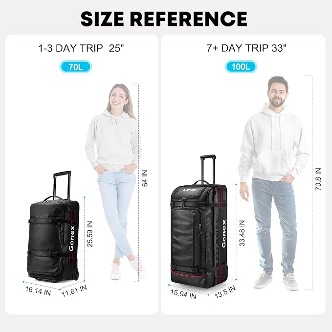 Gonex Rolling Duffle Bag with Wheels, 70L Water Repellent Wheeled Travel Duffel - Image 2
