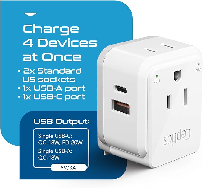 Ceptics Israel, Jordan Power Plug Adapter Travel, 20W PD & QC, Safe Dual USB & - Image 6