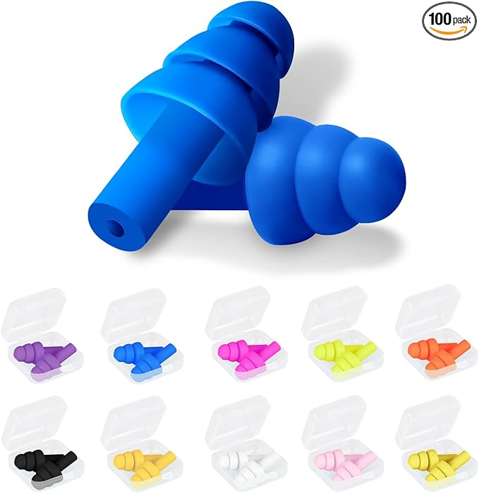 100 Pairs Ear Plugs for Sleeping Noise Cancelling, Reusable Silicone Sound by Leffis