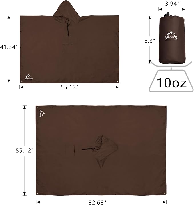 Coralrain Hooded Rain Poncho Lightweight Waterproof Unisex Raincoat Jacket - Image 6