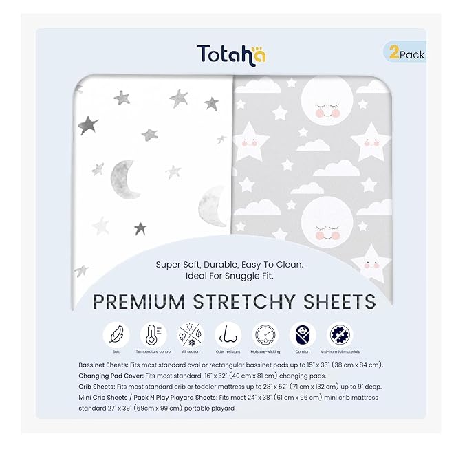 TotAha Premium Stretchy Crib Sheets-Hypoallergenic, Silky Comfort, Buttery Soft by TotAha%7CUnitedStates