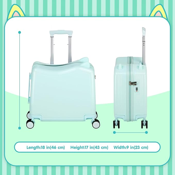 20" Ride-On Travel Suitcase for Kids, Cute Ear Toddler Carry on Luggage - Image 6