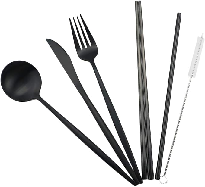 Gugrida Luxury Black Matte Portable 18/10 Stainless Steel Travel Flatware Sets - Image 4