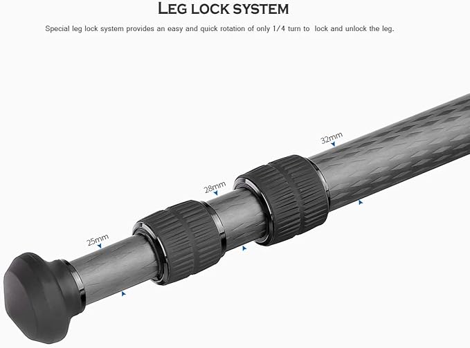 Leofoto Professional Camera Tripod, 63.4" Compact Carbon Fiber Tripod - Image 4