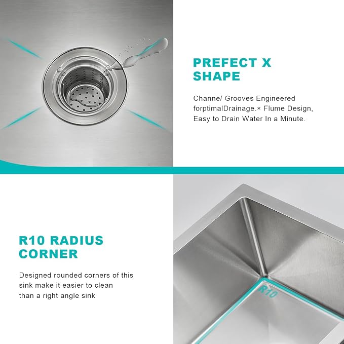 18 Inch Undermount Kitchen Sink Brushed, 18 Gauge T-304 Stainless Steel - Image 5