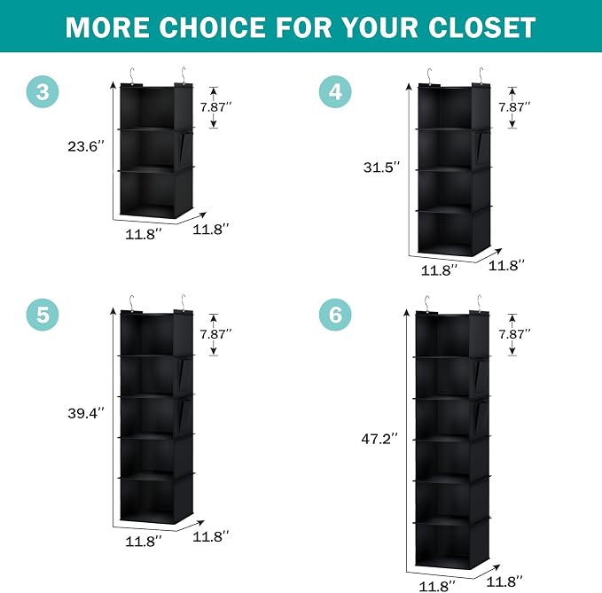 YOUDENOVA Hanging Closet Organizer, 3-Shelf Closet Hanging Storage Shelves - Image 7