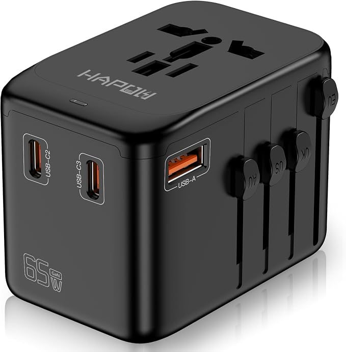 Universal Travel Adapter, GaN 65W International Power Adapter, 3 USB-C & 1 by Unknown