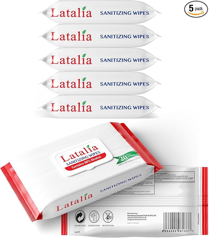 Hand Wipes | 80% Alcohol Hand Sanitizer Wipes by Latalia