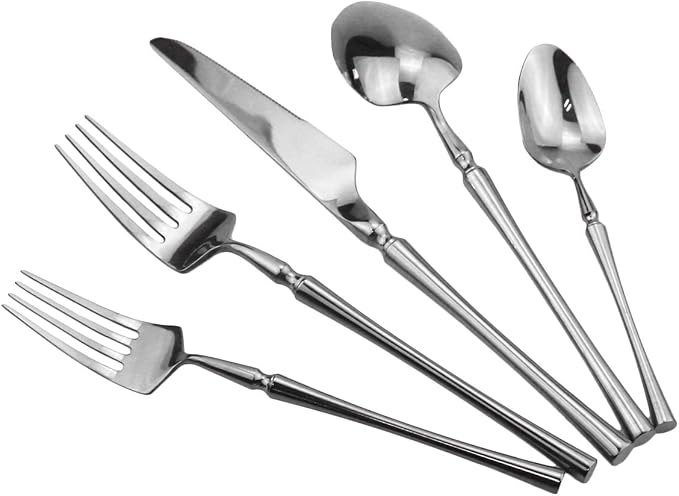 Gugrida Silver Silverware Set, 5-Piece 18/10 Stainless Steel Flatware Cutlery - Image 4