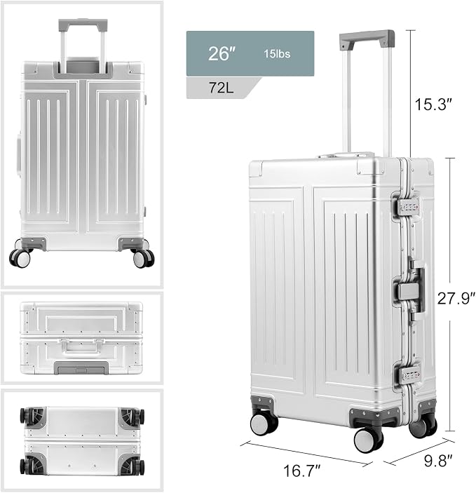 All Aluminum Magnesium 20/26 Luggage Set，Cut from Whole Aluminum Sheet，22x14x9 - Image 8