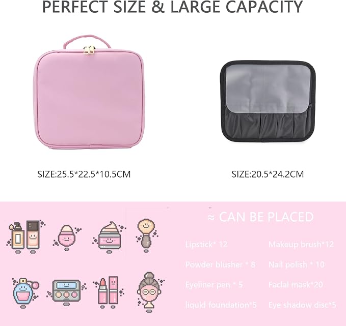 Makeup Bag with Led Mirror, Travel Makeup Organizer with 3 Color Setting & 10X - Image 3