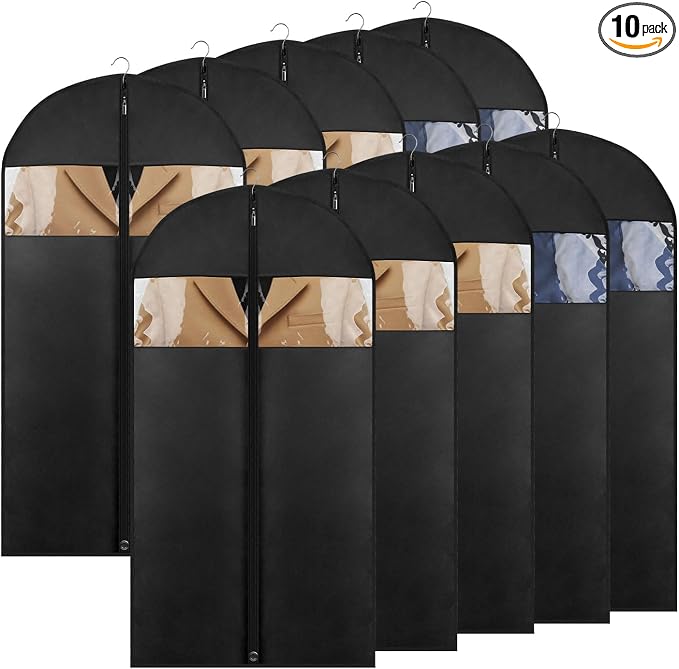 10 Pack - Moucas 43" Black Garment Bag, Mens Suit Bags by Moucas