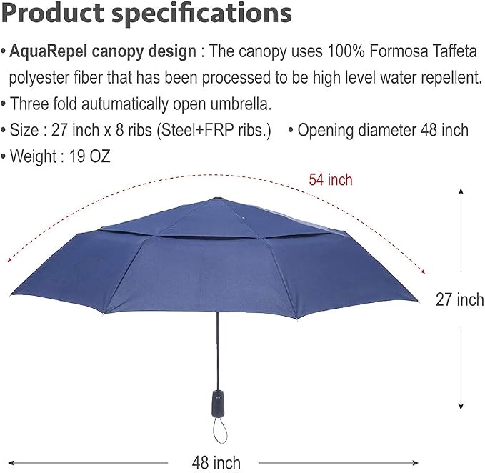 Large Umbrella Windproof 54 Inch Folds Into Portable Travel Size - Image 5