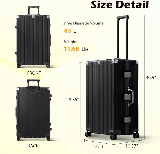 Krute Aluminum Frame Luggage 28 inch Zipperles Suitcase - Image 3