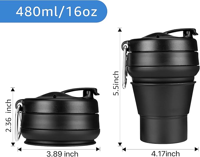 2PACK Collapsible Coffee Cup, 16 OZ 480ml Silicone Folding Camping Mug - Image 2