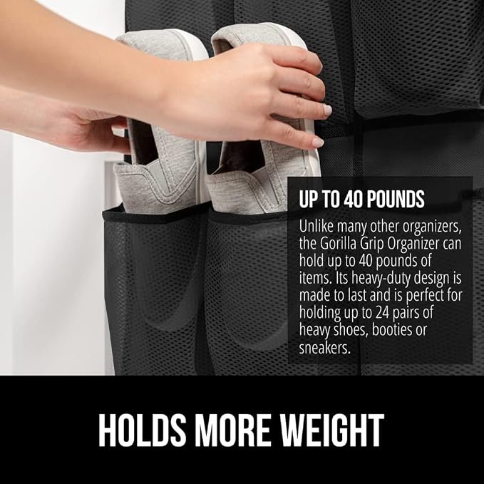 GORILLA GRIP Over the Door Shoe Organizer, 35 Large Breathable Mesh Pockets - Image 3