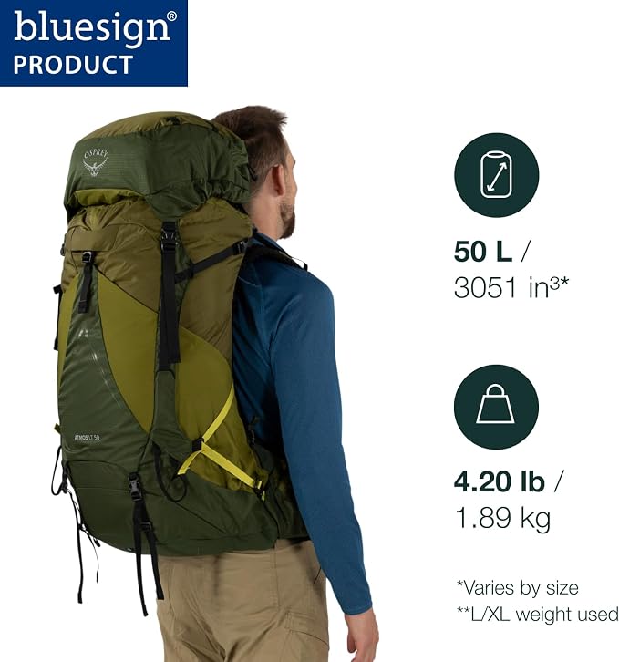Osprey Atmos AG LT 50L Men's Backpacking Backpack, Scenic Valley/Green - Image 2