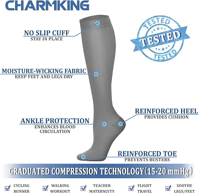 CHARMKING Compression Socks for Women & Men Circulation 15-20 mmHg is Best - Image 4