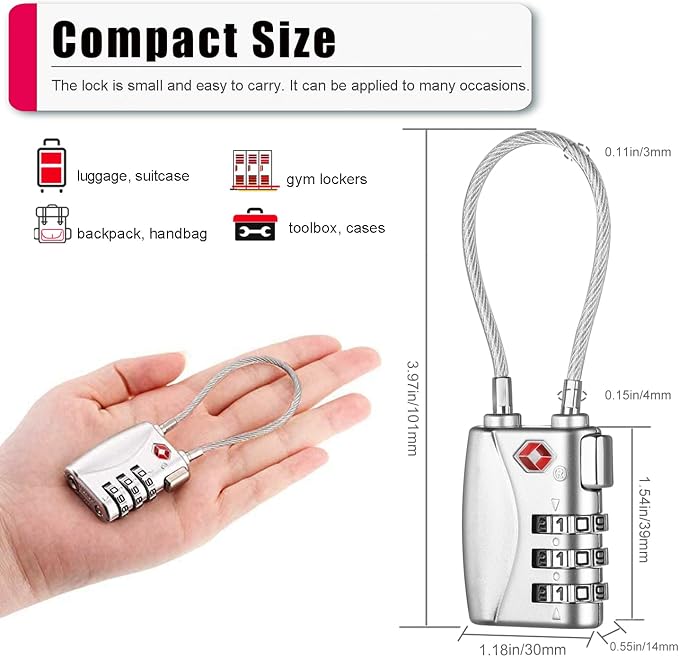ZHEGE TSA Wire Lock 2 Pack Cable Luggage Lock - Image 5