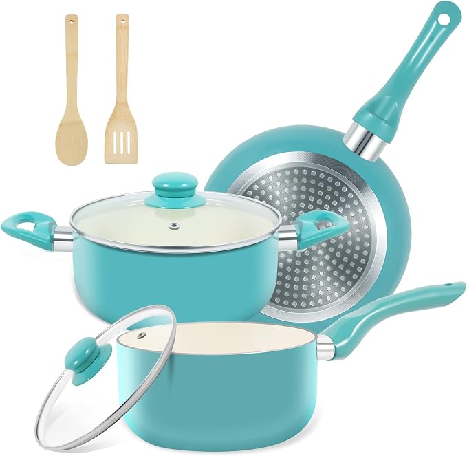 Pots and Pans Set, 7 Piece Nonstick Ceramic Cookware Set, Kitchen Induction by MMELENTA
