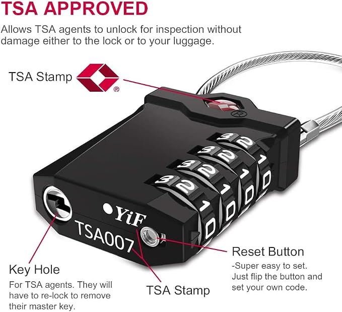 ZHEGE TSA Luggage Locks, Travel Locks TSA Approved, 4 Digit Cable Luggage Lock - Image 2