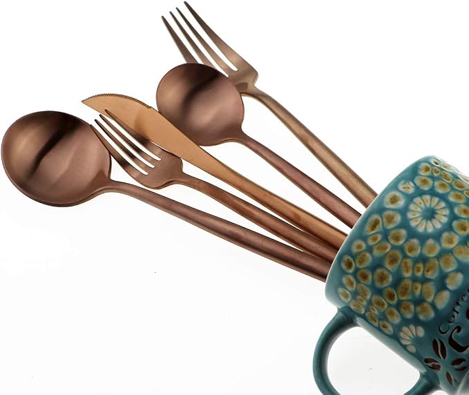 Matte Rose Gold Silverware Set, Gugrida 5-Piece 18/10 Stainless Steel Satin - Image 7