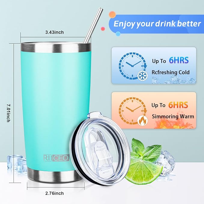 20oz Tumbler with Straw and Brush, Stainless Steel Vacuum Insulated tumbler - Image 4