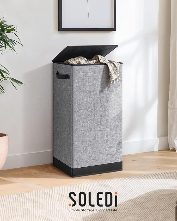 SOLEDI Laundry Hamper with Lid 100L Large & Tall Collapsible Laundry Basket - Image 9