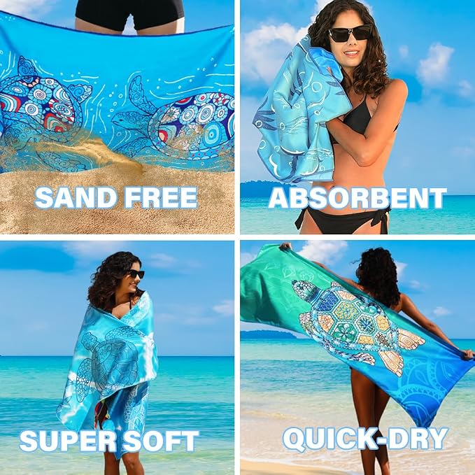 Lightweight Thin Microfiber Beach Towel Sand Free Quick Dry Absorbent Compact - Image 5