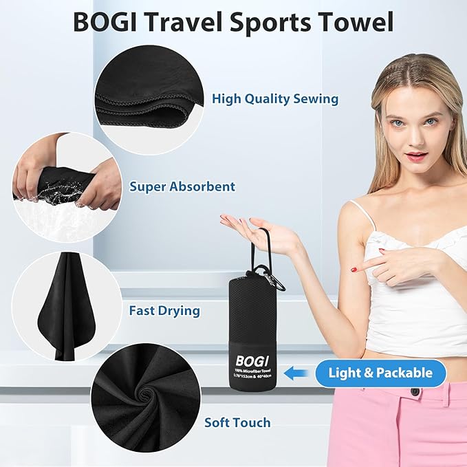 BOGI Microfiber Travel Sports Towel-Quick Dry Soft Lightweight Absorbent Compact - Image 3