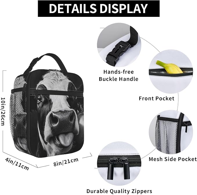 Cow Insulated Lunch Box for Women Men Cow Lunch Bag for Travel, or Fishing - Image 6