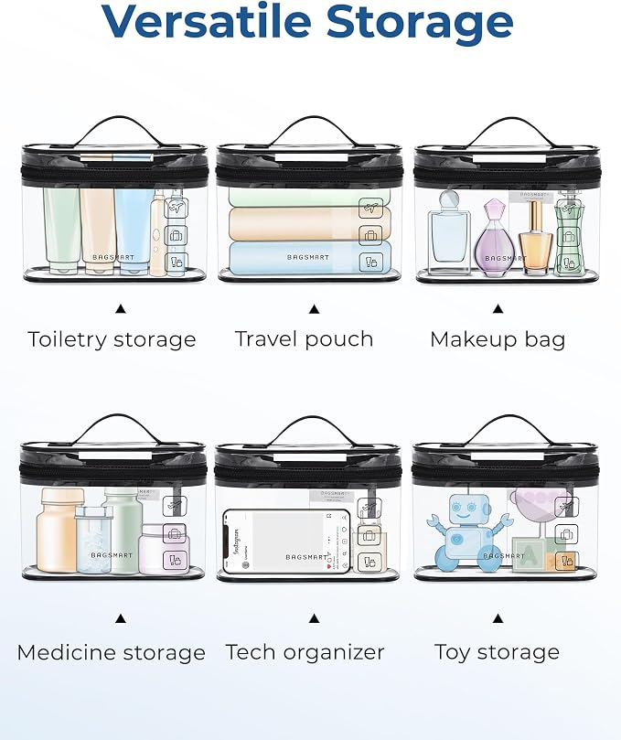 BAGSMART TSA Approved Toiletry Bag, 2 Pack Clear Makeup Cosmetic Bag Organizer - Image 5