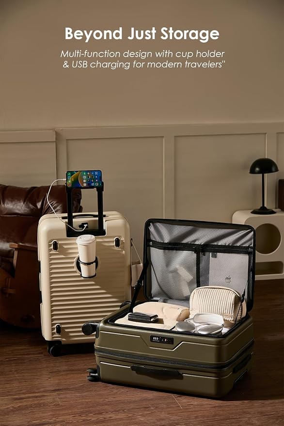 HotWay 24 Inch Expandable Front Opening Checked Luggage - Image 5