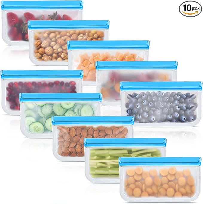 10 Pack Reusable Silicone Food Storage Bags, Leakproof Dishwasher Safe Reusable by Unknown