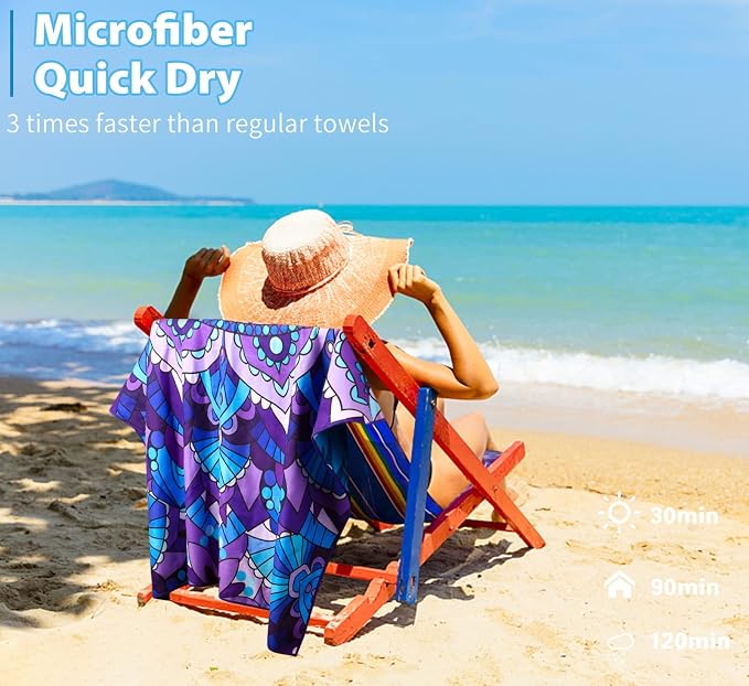 2 Pack Microfiber Oversized Lightweight Beach Towel 71"x32" Extra Thin Large - Image 6