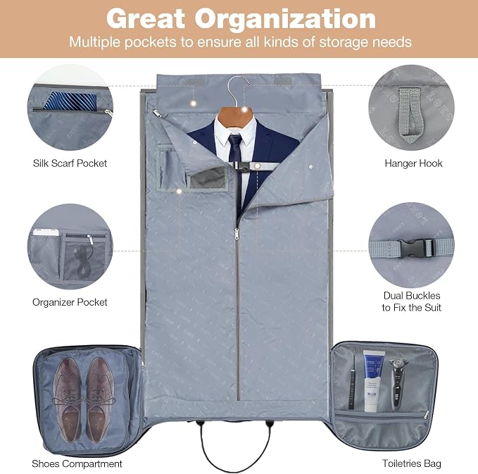 Garment Bags with Wheels, Garment Convertible Weekender Bags, Large Carry On - Image 4