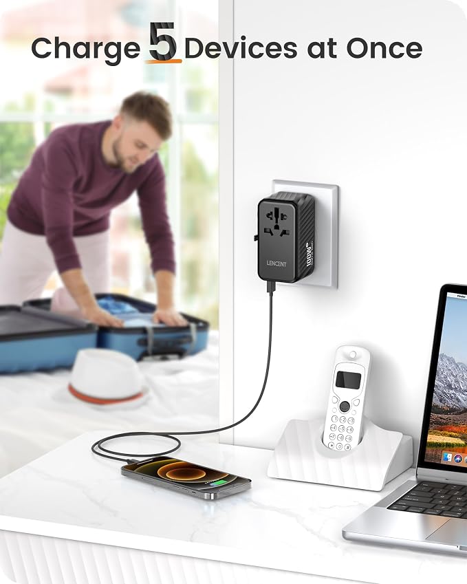 LENCENT Universal Travel Adapter, 100W GaN International Fast Charger - Image 5
