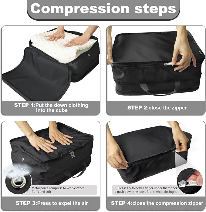 Compression Packing Cubes for Travel Essentials, 2 Pack Expandable Travel Cubes - Image 4