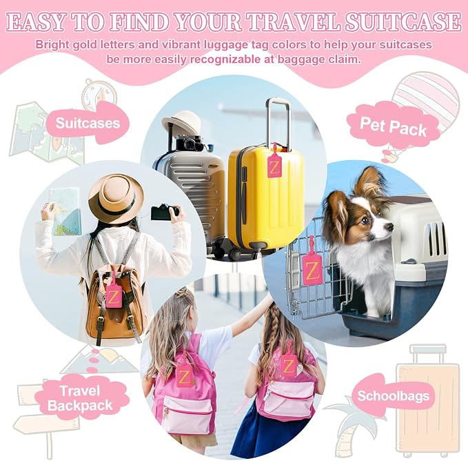 Personalized Initial Rose Red Leather Cute Luggage Tags - Image 5