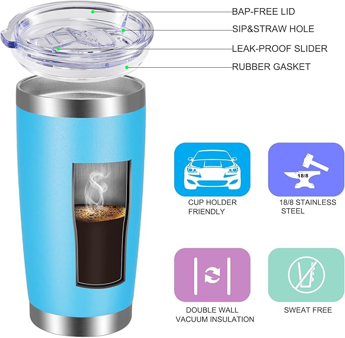 VEGOND 20oz Tumbler with Lid and Straw Stainless Steel Tumbler Cup Vacuum - Image 2