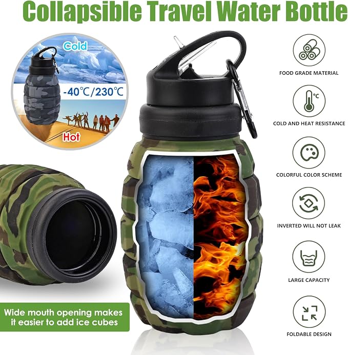 Collapsible Travel Water Bottle18oz, Reuseable Silicone Foldable Water Bottles - Image 5