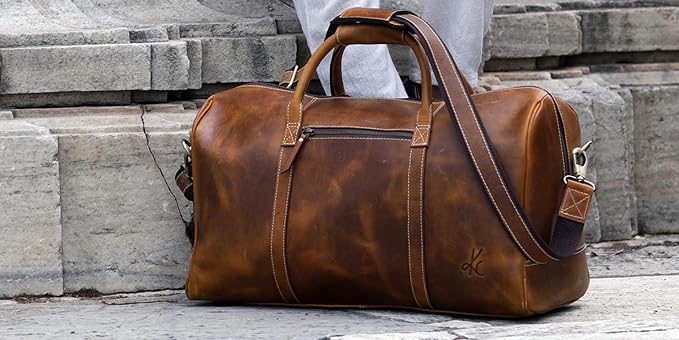 KomalC Leather Duffel Bags for Men and Women Full Grain Leather Travel - Image 6