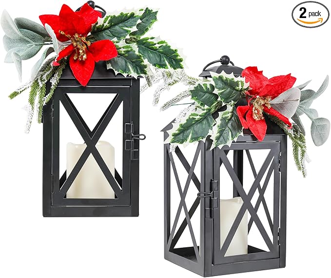 Christmas Lantern Outdoor Deror 13", 2 Pack Waterproof LED Hanging Decorative by WonderSolar