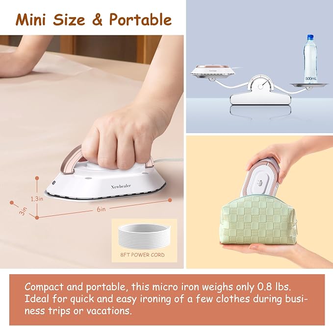 Newbealer Travel Iron with Dual Voltage - 120V/220V Lightweight Dry Iron - Image 5