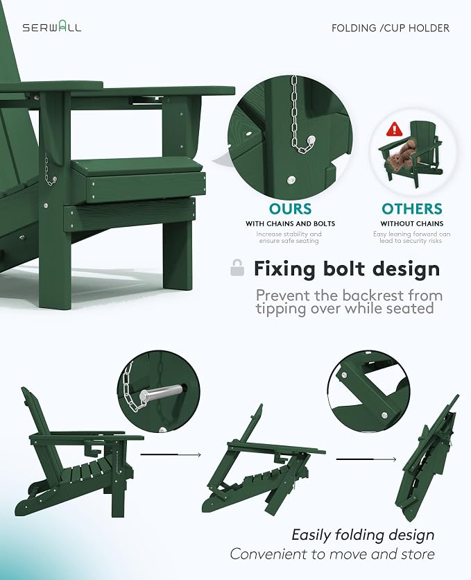 SERWALL Adirondack Chair with Cup Holders - Image 6
