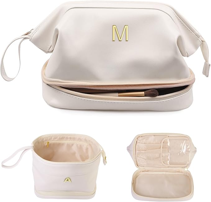 Birthday Gifts-Teen Girl Gifts Trendy Stuff Initial Large Makeup Bag by Vogewood