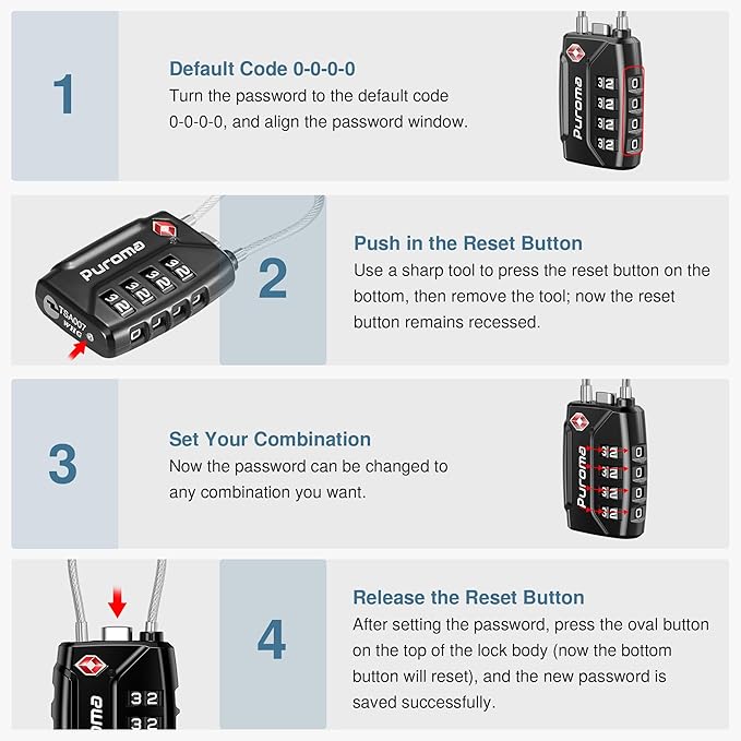 Puroma 2 Pack TSA Approved Luggage Locks, 4 Digit Combination Travel Locks - Image 7