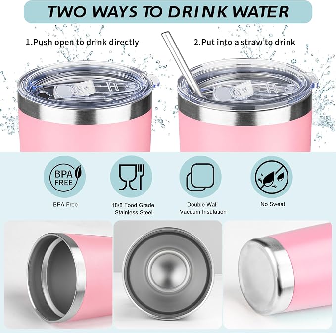 20oz Tumbler with Straw and Brush, Stainless Steel Vacuum Insulated tumbler - Image 2
