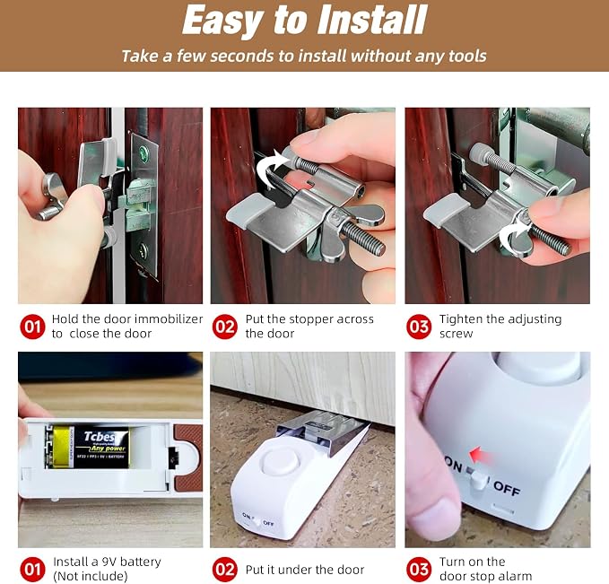 Door Stop Alarm and Adjustable Portable Door Lock Provide Double Security - Image 5