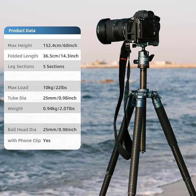 Fotopro Carbon Fiber Tripod 60 Inch 360 Degree Ball Head Quick Release Plate - Image 2